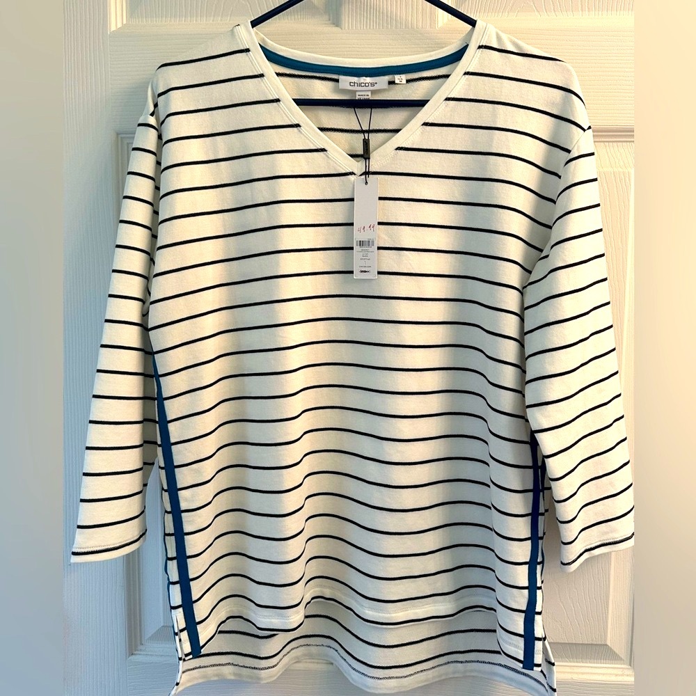 Chico's White and Black 3/4 Sleeve Tunic